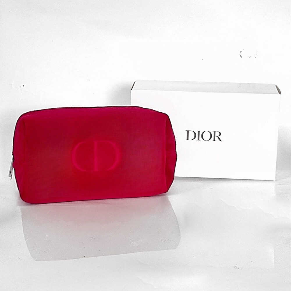 Christian Dior red velour cosmetic bag with gift box